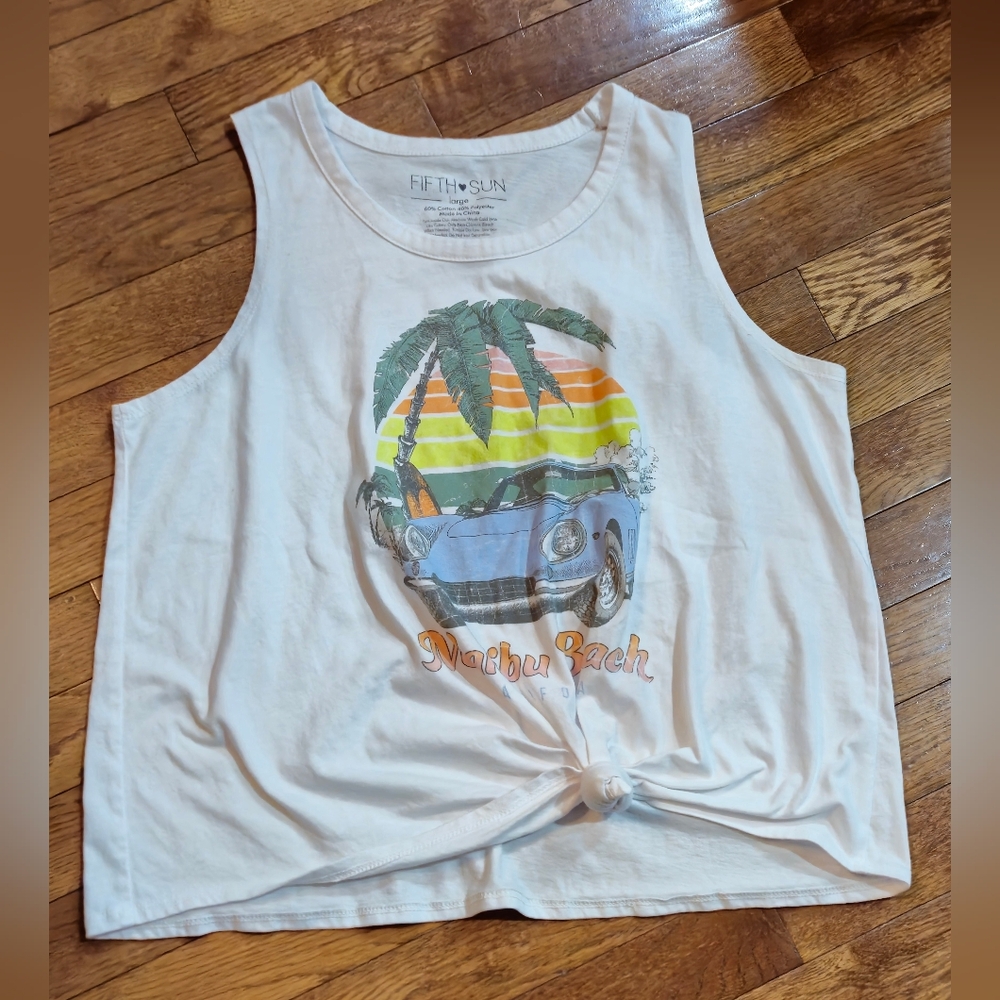 White beach surf theme tank top.  Fifth Sun. Size Large. NWOT
